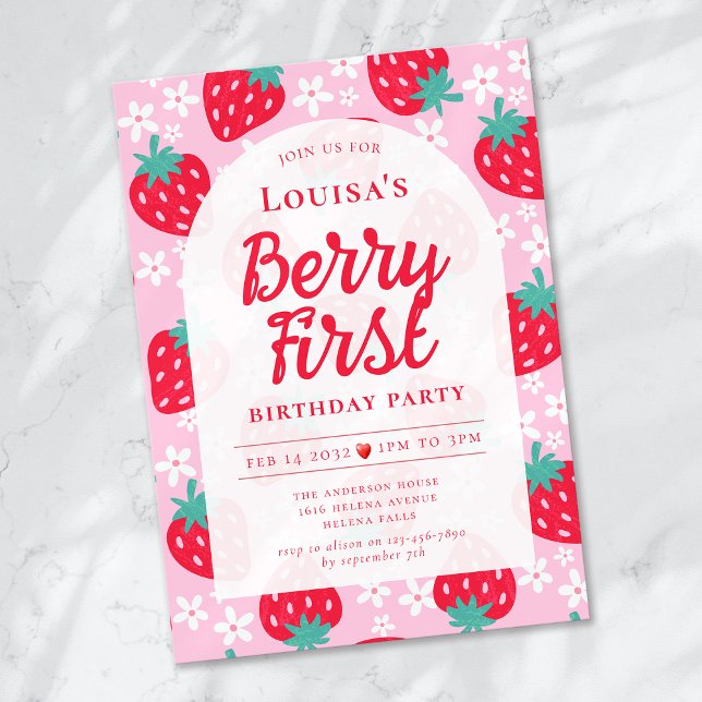 Berry First Strawberry 1:a födelsedag Party Inbjudningar (Skapare uppladdad)