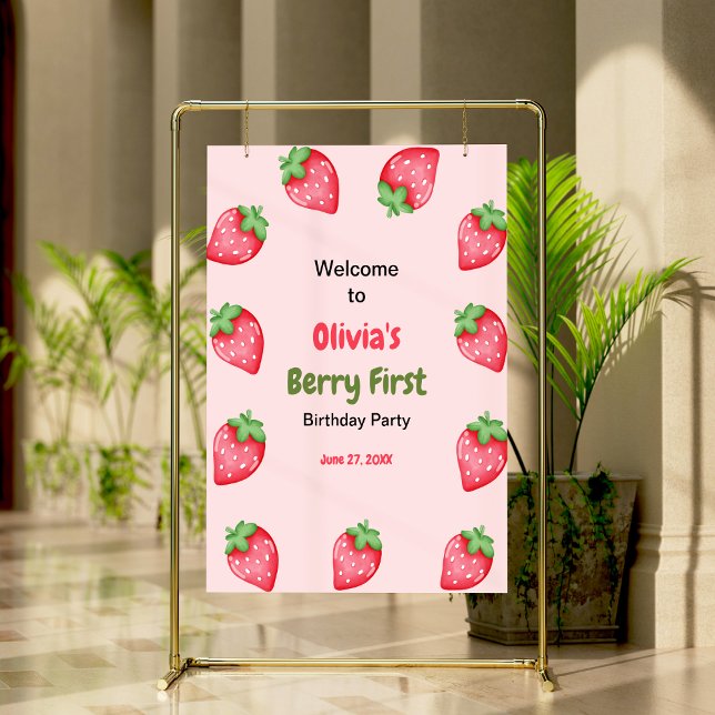 Berry First Strawberry 1:a födelsedag Poster (Berry First Strawberry 1st Birthday Welcome Sign )