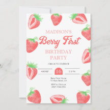 Berry First Strawberry 1:a födelsedagsinbjudan
