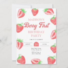 Berry First Strawberry 1:a födelsedagsinbjudan Inbjudningar