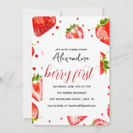 Berry First Strawberry Birthday bjudande, Red Inbjudningar