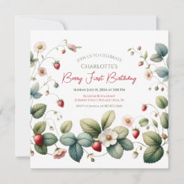 "Berry First" Strawberry Birthday Inbjudningar