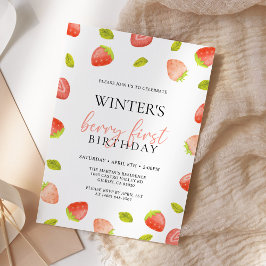 Berry First Strawberry Birthday Inbjudningar