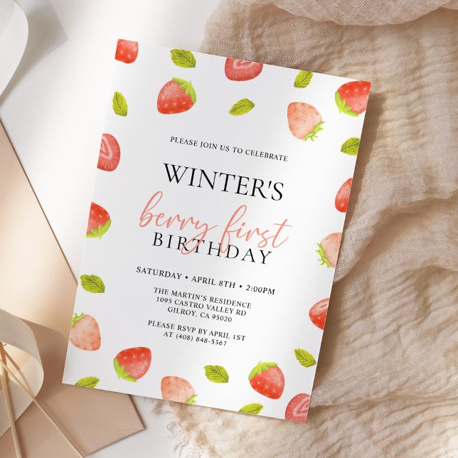 Berry First Strawberry Birthday Inbjudningar (Skapare uppladdad)