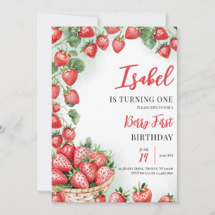 Berry First Strawberry Birthday Inbjudningar