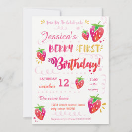 Berry First Strawberry Birthday Pary-inbjudan Inbjudningar