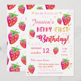Berry First Strawberry Birthday Pary-inbjudan Inbjudningar