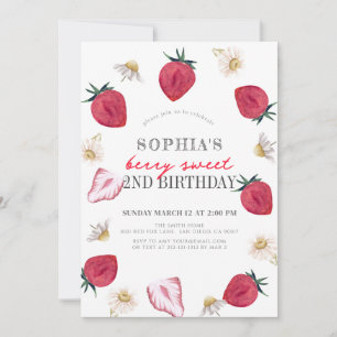 Berry First Strawberry Blommigt Girl Birthday Inbjudningar