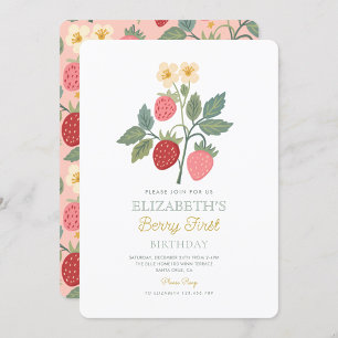 Berry First Strawberry Bouquet Birthday Inbjudningar
