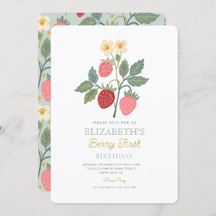 Berry First Strawberry Bouquet Birthday Inbjudningar
