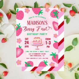 Berry First Strawberry Födelsedagsfest Inbjudningar