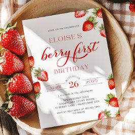 Berry First Strawberry Första födelsedagsinbjudan Inbjudningar