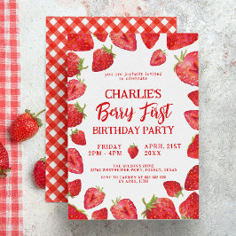 Berry First Strawberry Girl 1st Birthday Party Inbjudningar