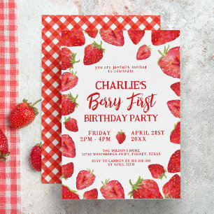 Berry First Strawberry Girl 1st Birthday Party Inbjudningar