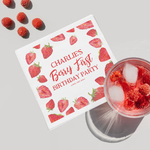 Berry First Strawberry Girl 1st Birthday Party Pappersservett