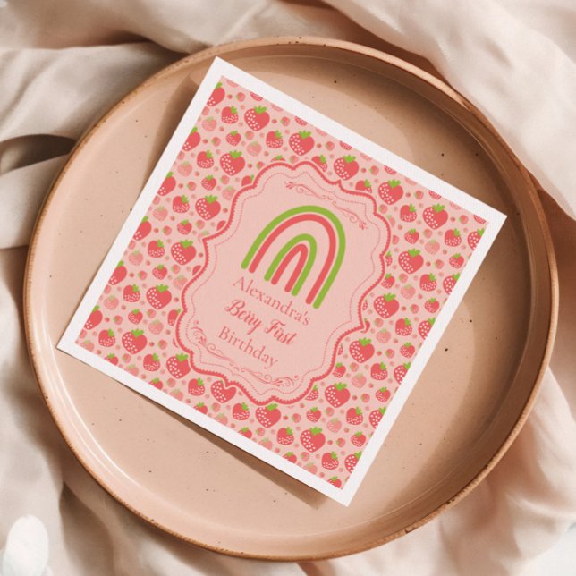 Berry First Strawberry Girl 1st Birthday Party Pappersservett (Skapare uppladdad)