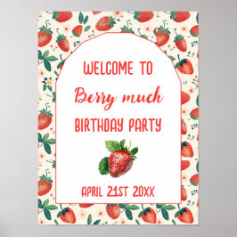 Berry First Strawberry Girl 1st Birthday Party Poster