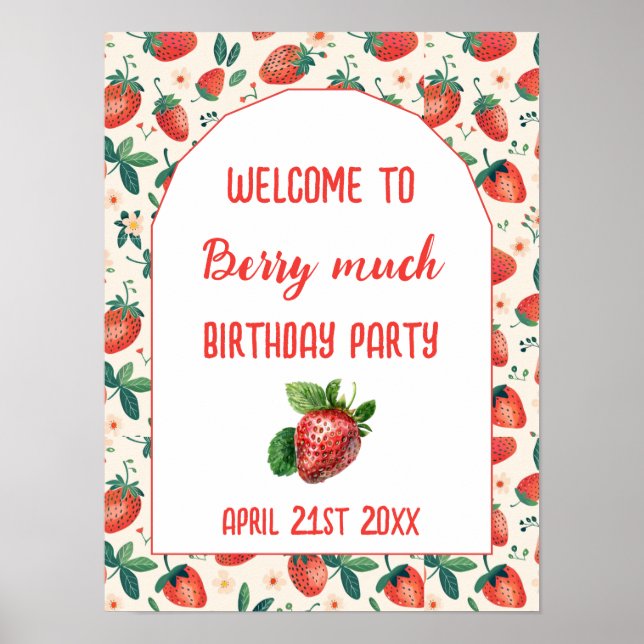 Berry First Strawberry Girl 1st Birthday Party Poster (Framsidan)