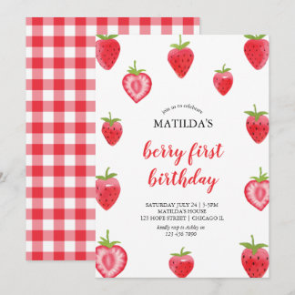 Berry First Strawberry Girl Birthday-inbjudan Inbjudningar