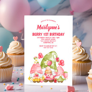 Berry First Strawberry Gnomes Birthday Inbjudningar