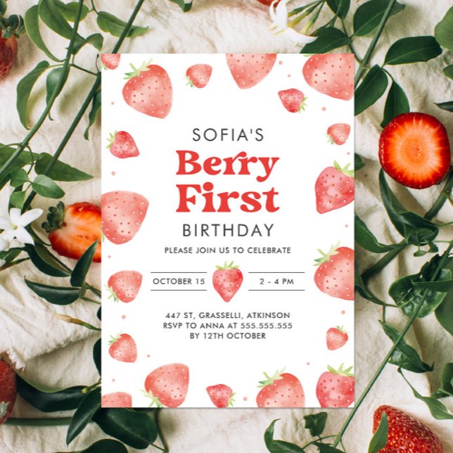Berry First Strawberry Mönster 1:a sommaren Inbjudningar (Skapare uppladdad)