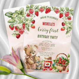 Berry First Strawberry och Bear Birthday Inbjudningar
