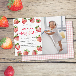 Berry First Strawberry Photo Baby Birthday Inbjudningar