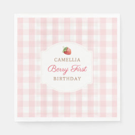Berry First Strawberry Pink Gingham Birthday Party Pappersservett