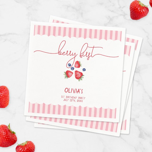 Berry First Strawberry Red Girl 1:a Birthday Party Pappersservett (Berry First Strawberry Red Girl 1st Birthday Party Napkins)