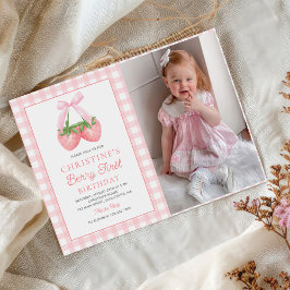 Berry First Strawberry Rosa Bow 1:a födelsedag Fot Inbjudningar