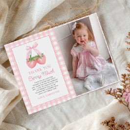 Berry First Strawberry Rosa Bow 1:a födelsedag Fot Tack Kort