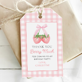 Berry First Strawberry Rosa Bow 1:a födelsedagen Presentetikett