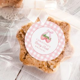 Berry First Strawberry Rosa Bow 1:a födelsedagen Runt Klistermärke