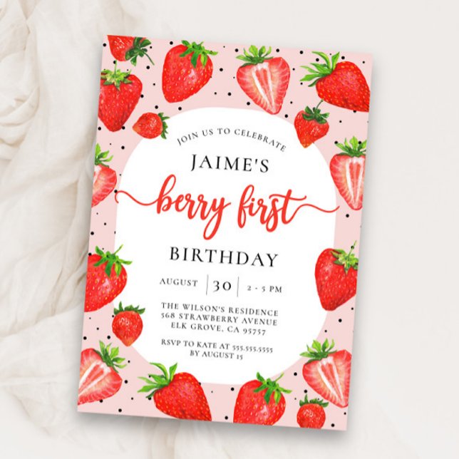 Berry First Strawberry | Sommar 1:a födelsedag Inbjudningar (Skapare uppladdad)