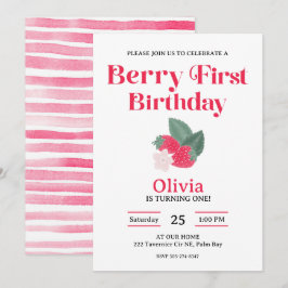 Berry First Strawberry Theme Girls 1st Party Inbjudningar