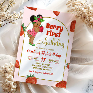 Berry First Summer First Birthday jordgubberry Inbjudningar