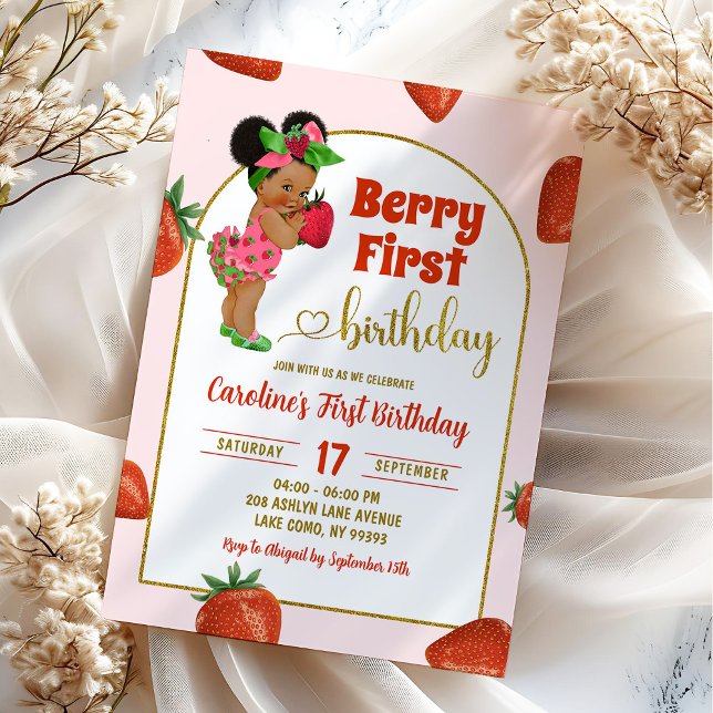 Berry First Summer First Birthday jordgubberry Inbjudningar (Skapare uppladdad)