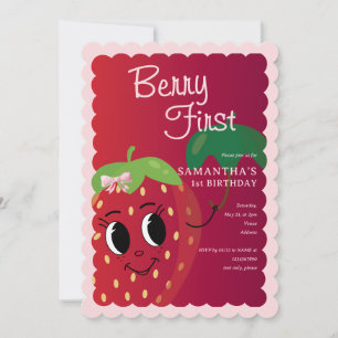 Berry First Tecknad Strawberry Girl 1 födelsedag Inbjudningar