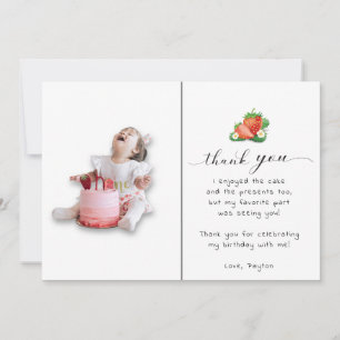 Berry First Watercolor Strawberry Birthday Photo Tack Kort