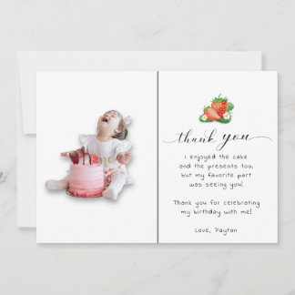 Berry First Watercolor Strawberry Birthday Photo Tack Kort