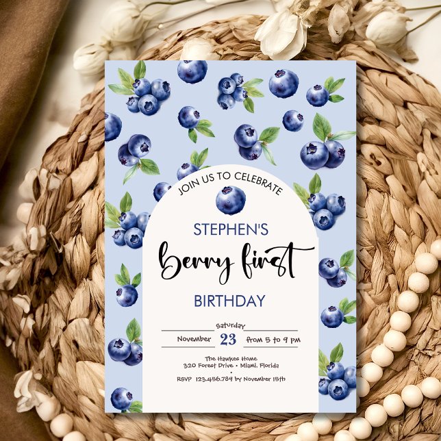 Berry först blåbär barns födelsedag inbjudningar (Skapare uppladdad)