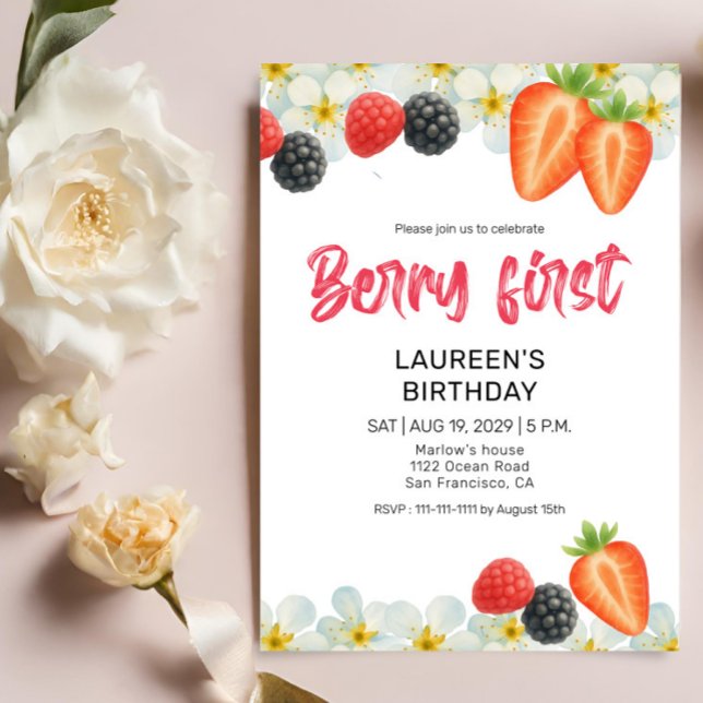 Berry Första 1-års Födelsedagsinbjudan Inbjudningar (Skapare uppladdad)