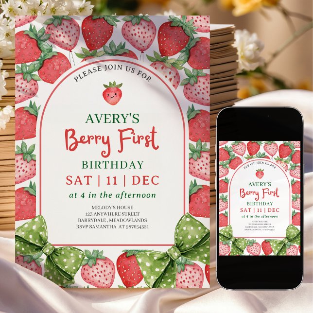 Berry Första födelsedag 1:a Berry födelsedagsinbju Inbjudningar (Skapare uppladdad)