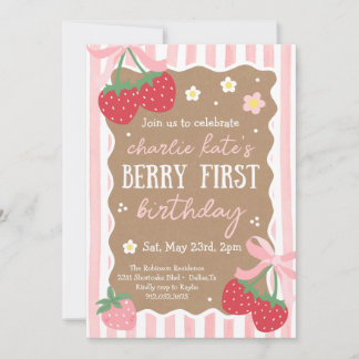 Berry Första Födelsedag 1:a Födelsedag Jordgubbe F Inbjudningar