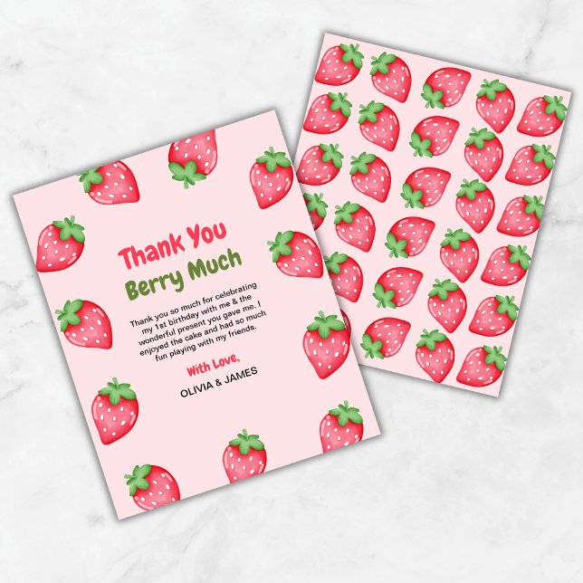 Berry Första födelsedag 1:a födelsedag - tackkort (Berry First Birthday Strawberry 1st Birthday Thank You Card  )