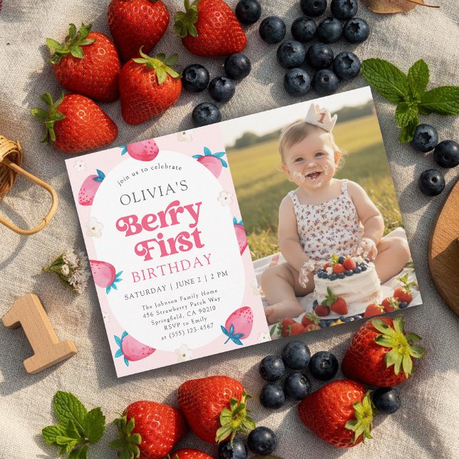 Berry Första Födelsedag 1:a Födelsedags Foto Inbjudningar (Skapare uppladdad)