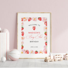 Berry Första Födelsedag Jordgubb Bow Välkommen Poster