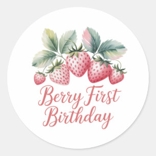 Berry Första Födelsedag Jordgubb En Söt Berry Runt Klistermärke