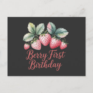 Berry Första Födelsedag Jordgubb En Söt Berry Vykort