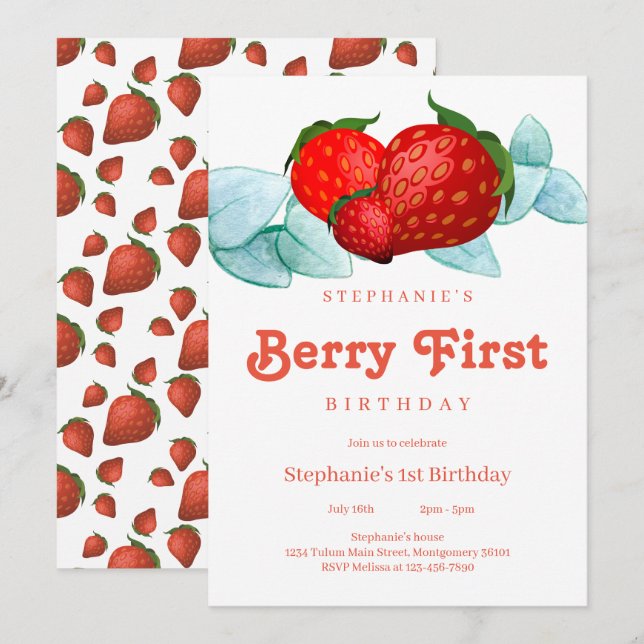 Berry Första födelsedag Party Inbjudningar (Fram/baksida)